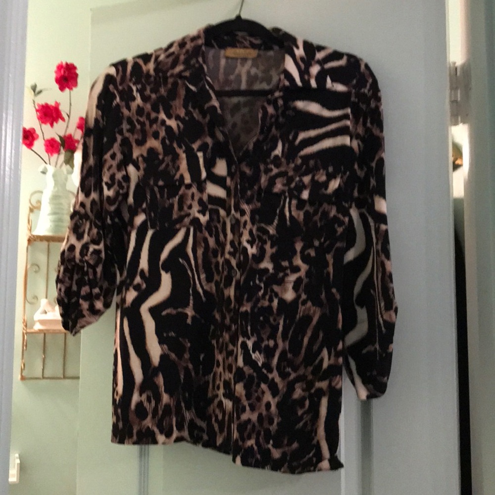 Animal print silky knit blouse